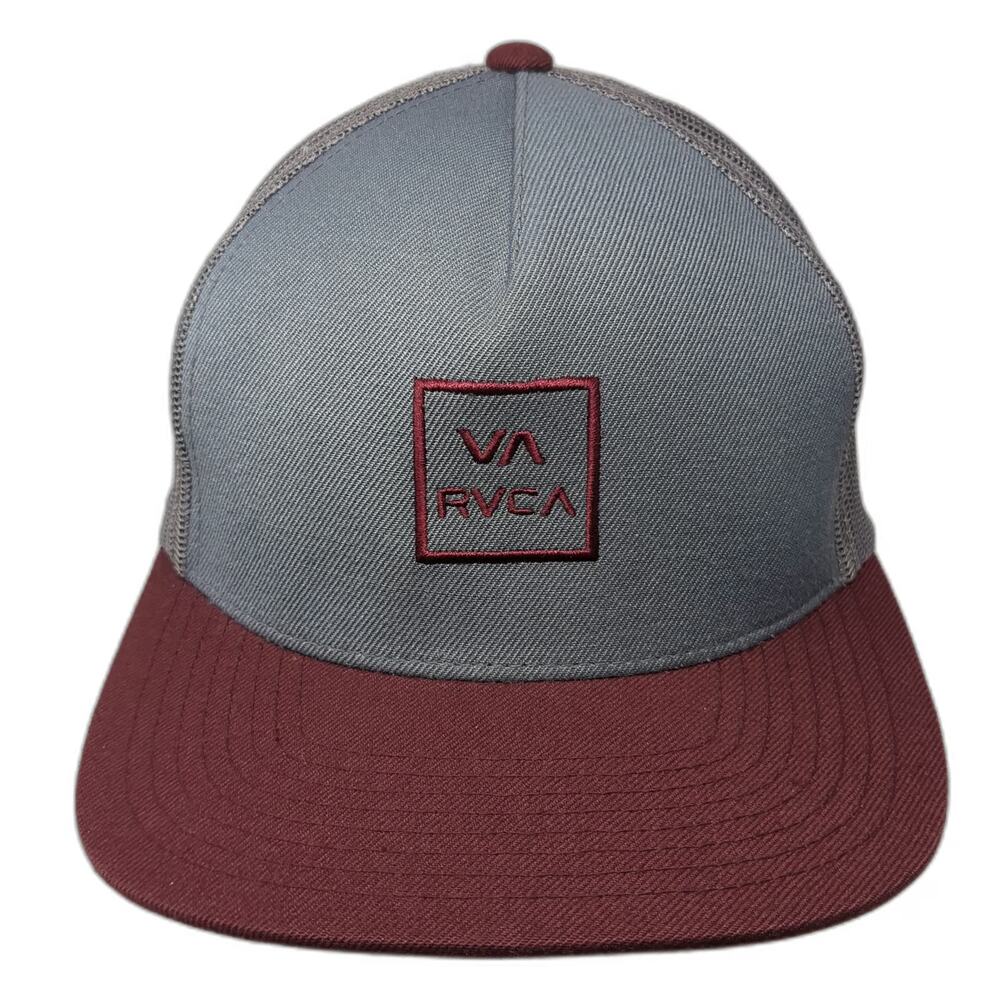RVCA Trucker Hat Gray Red One Size Snapback Mesh Back Logo Patch Mid Fit Skate